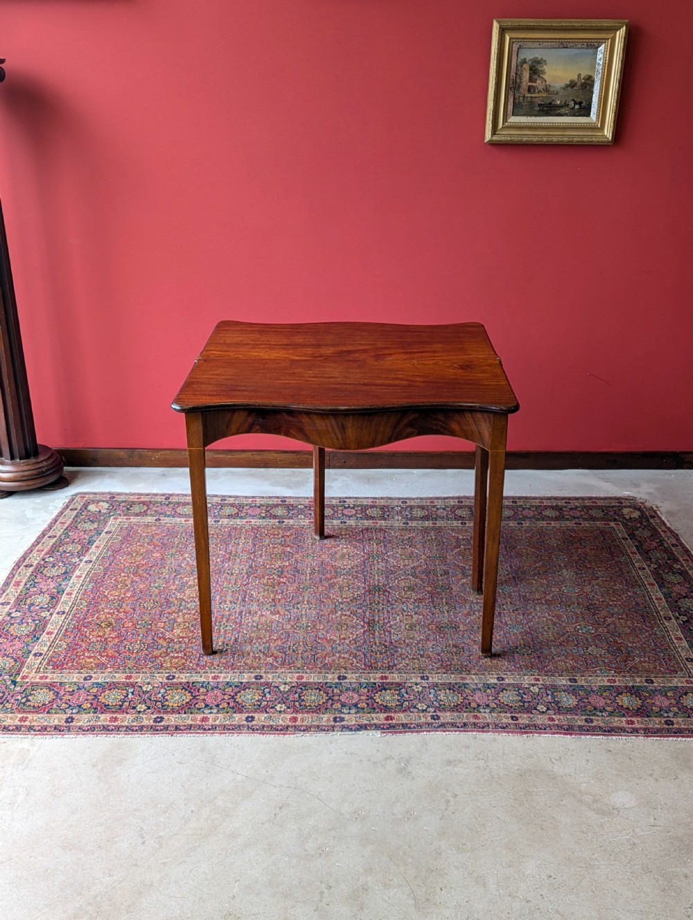 Antique Mid 19th Century Mahogany Serpentine Fold Over Tea Table View IV