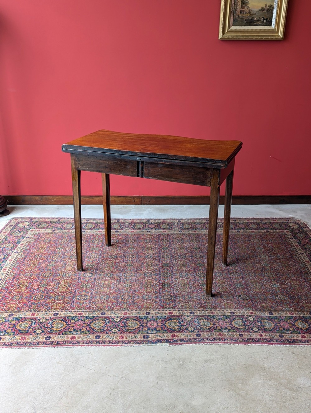 Antique Mid 19th Century Mahogany Serpentine Fold Over Tea Table View V
