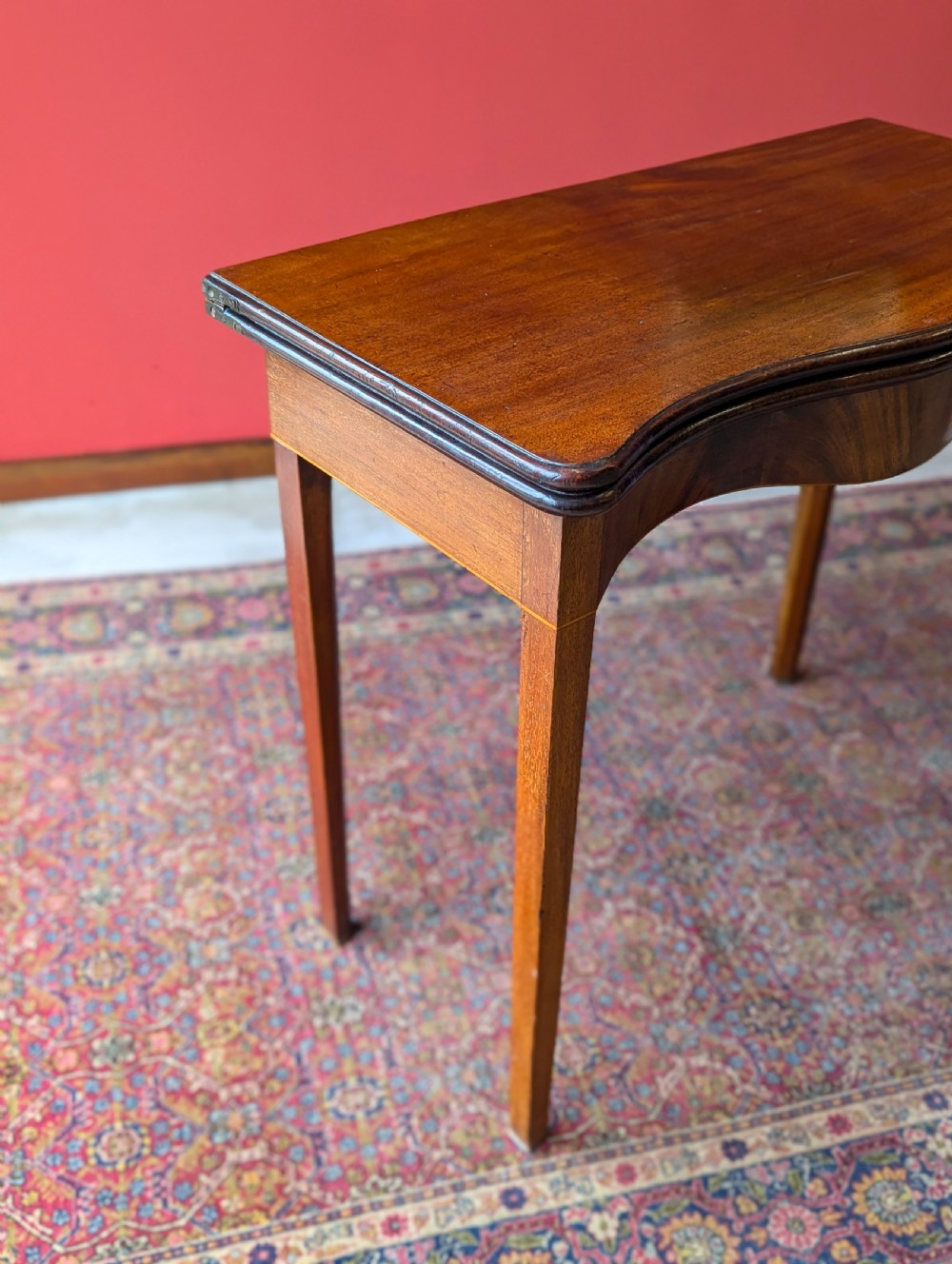 Antique Mid 19th Century Mahogany Serpentine Fold Over Tea Table View VI