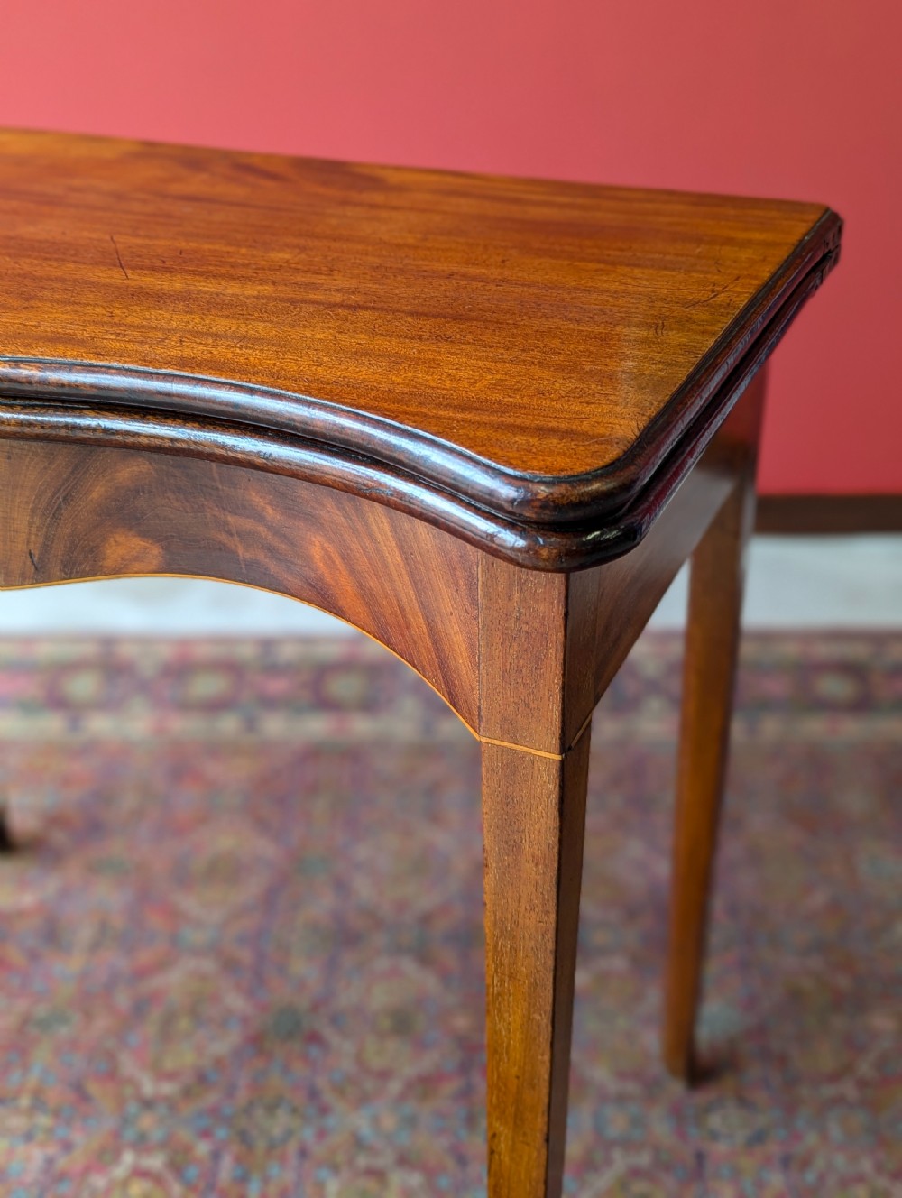 Antique Mid 19th Century Mahogany Serpentine Fold Over Tea Table View VII