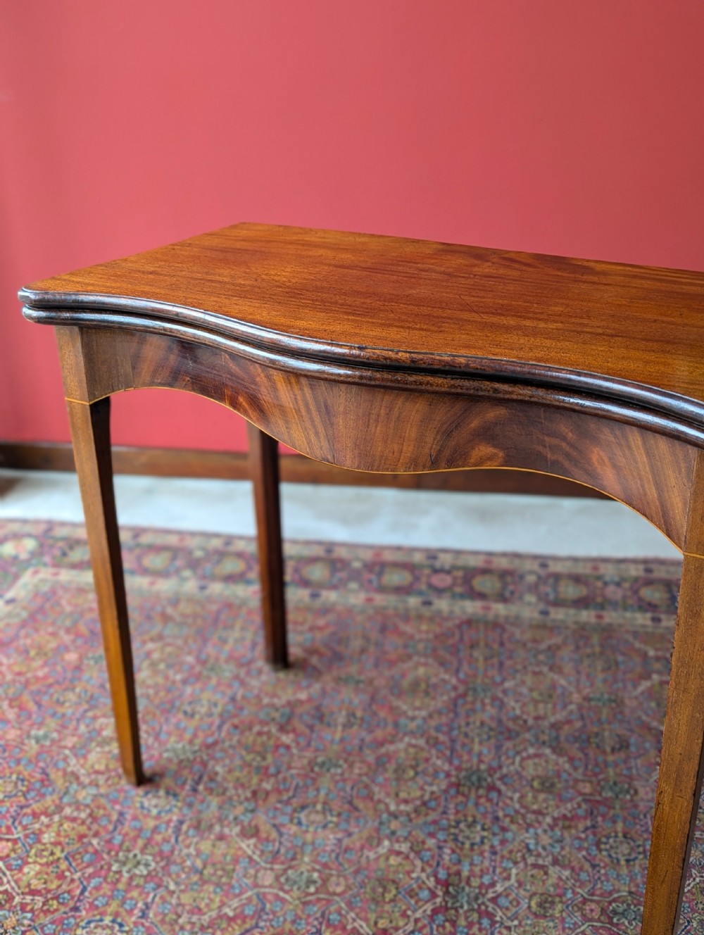 Antique Mid 19th Century Mahogany Serpentine Fold Over Tea Table View VIII