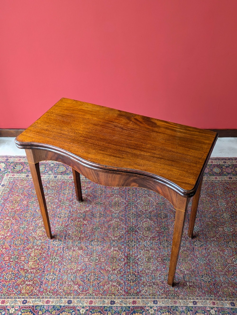 Antique Mid 19th Century Mahogany Serpentine Fold Over Tea Table View IX