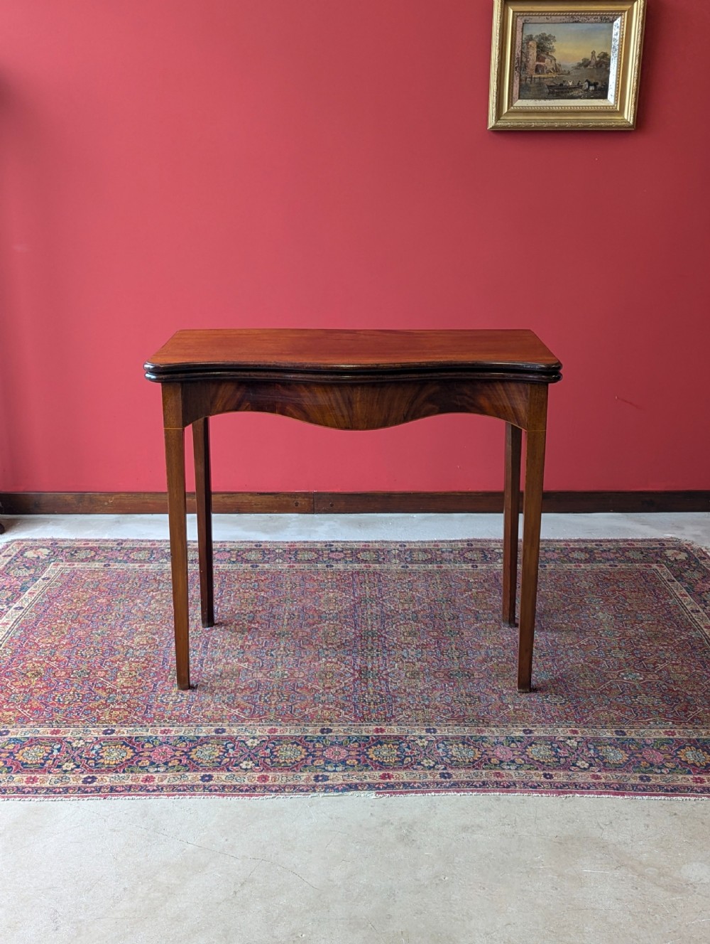 Antique Mid 19th Century Mahogany Serpentine Fold Over Tea Table View X