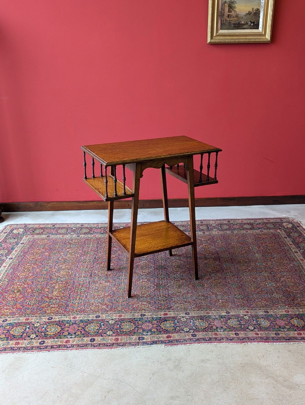 Antique Arts & Crafts Oak Side Table with Bookshelves View VII