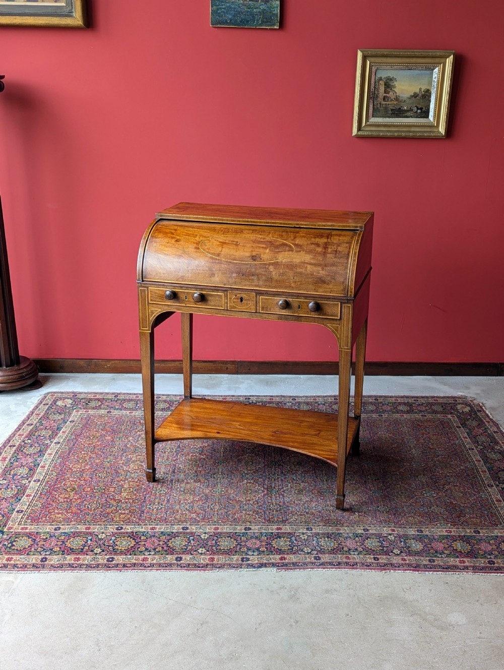 Antique Edwardian Mahogany Cylinder Writing Bureau Desk