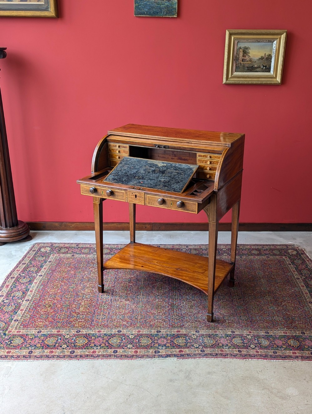 Antique Edwardian Mahogany Cylinder Writing Bureau Desk View II