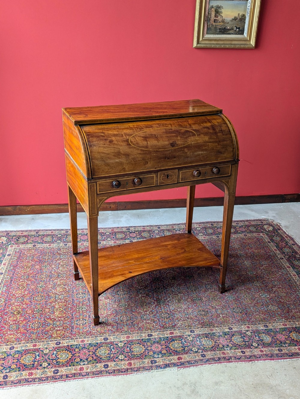 Antique Edwardian Mahogany Cylinder Writing Bureau Desk View III