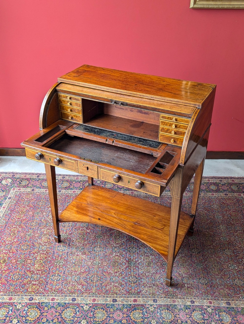 Antique Edwardian Mahogany Cylinder Writing Bureau Desk View IV