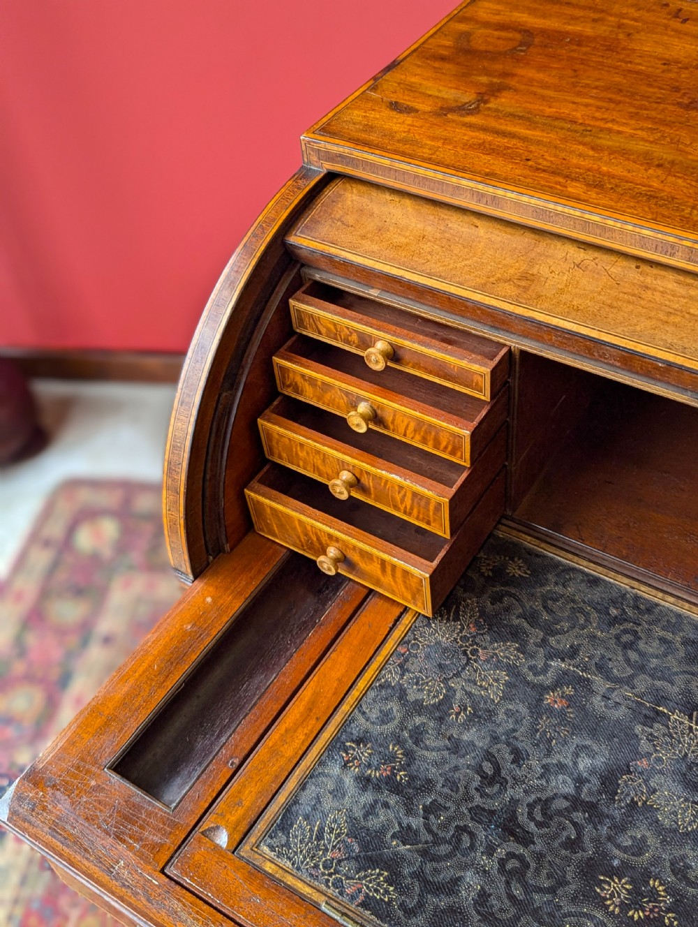 Antique Edwardian Mahogany Cylinder Writing Bureau Desk View V