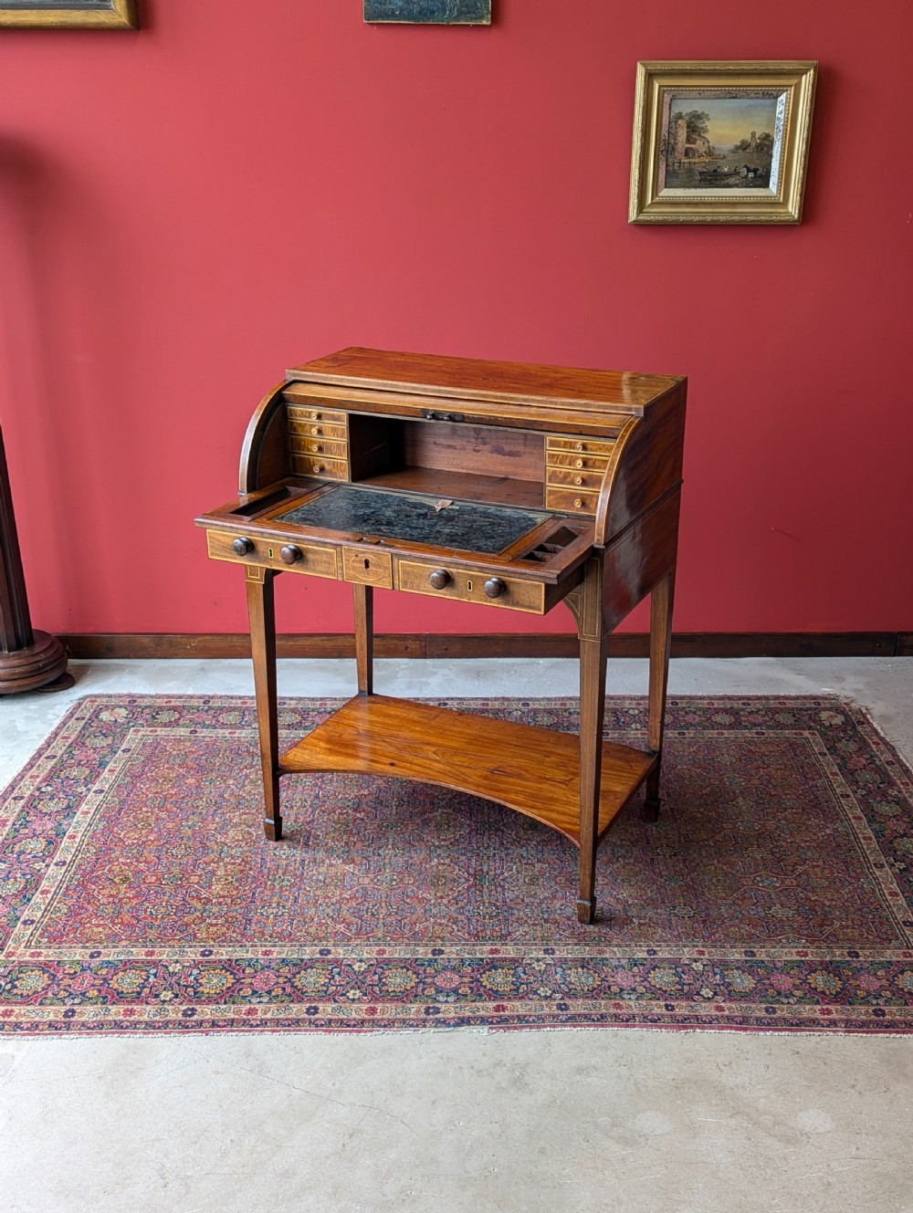 Antique Edwardian Mahogany Cylinder Writing Bureau Desk View VI