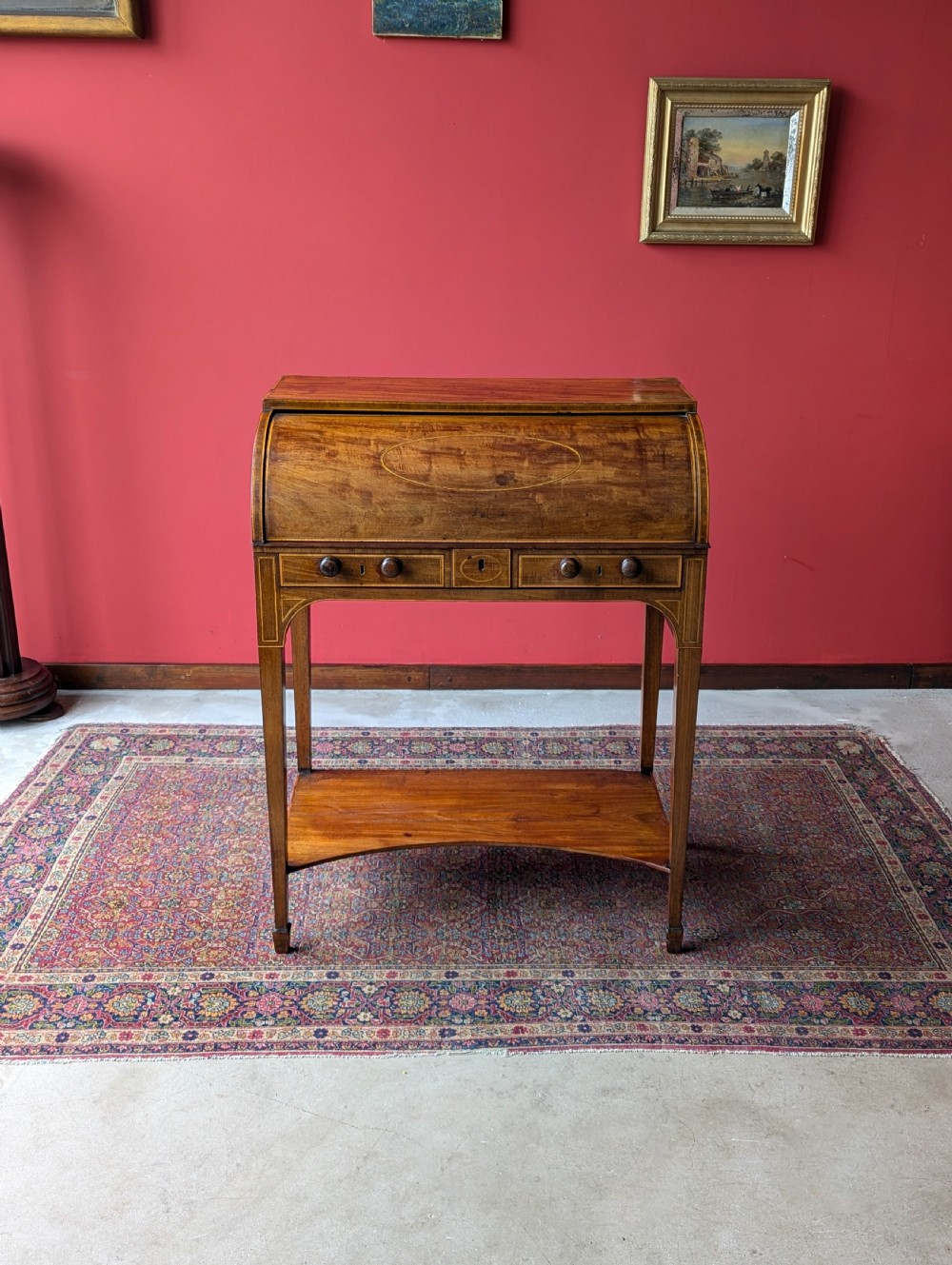 Antique Edwardian Mahogany Cylinder Writing Bureau Desk View VII