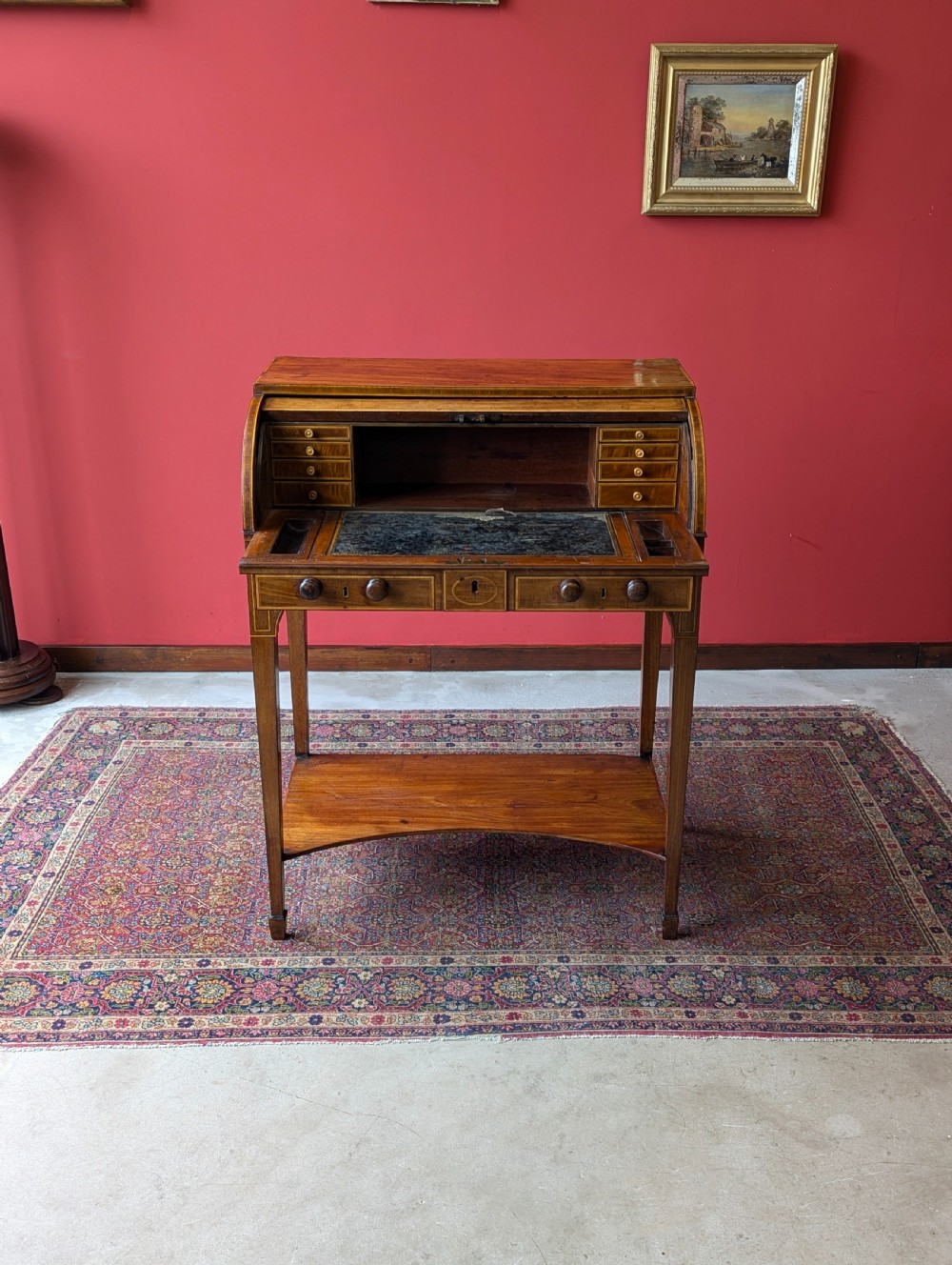 Antique Edwardian Mahogany Cylinder Writing Bureau Desk View VIII