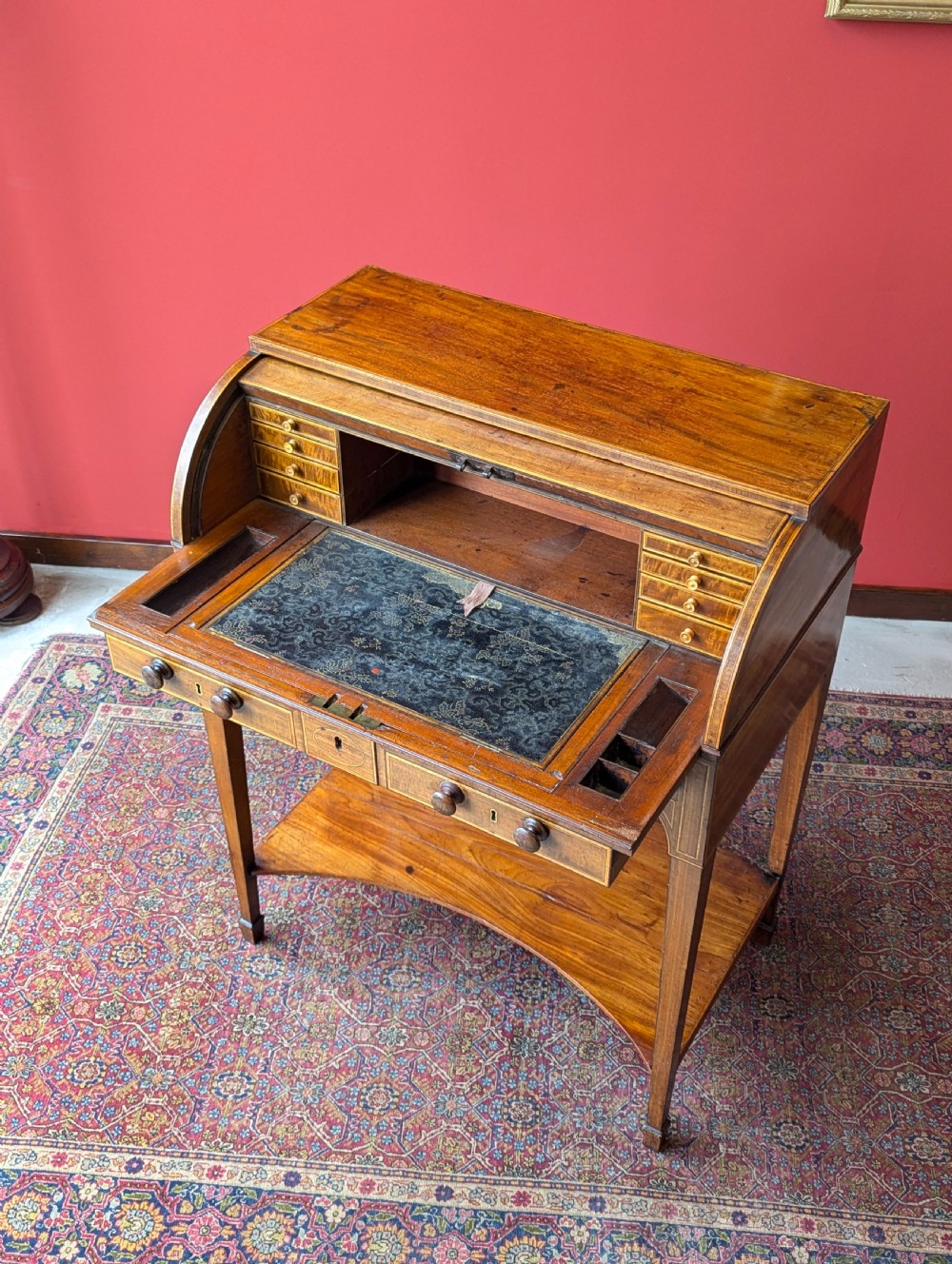 Antique Edwardian Mahogany Cylinder Writing Bureau Desk View X