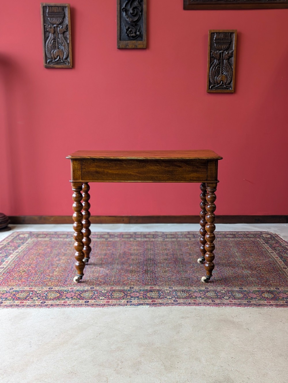 Antique 19th Century Beech Bobbin Side Table with Drawer View II