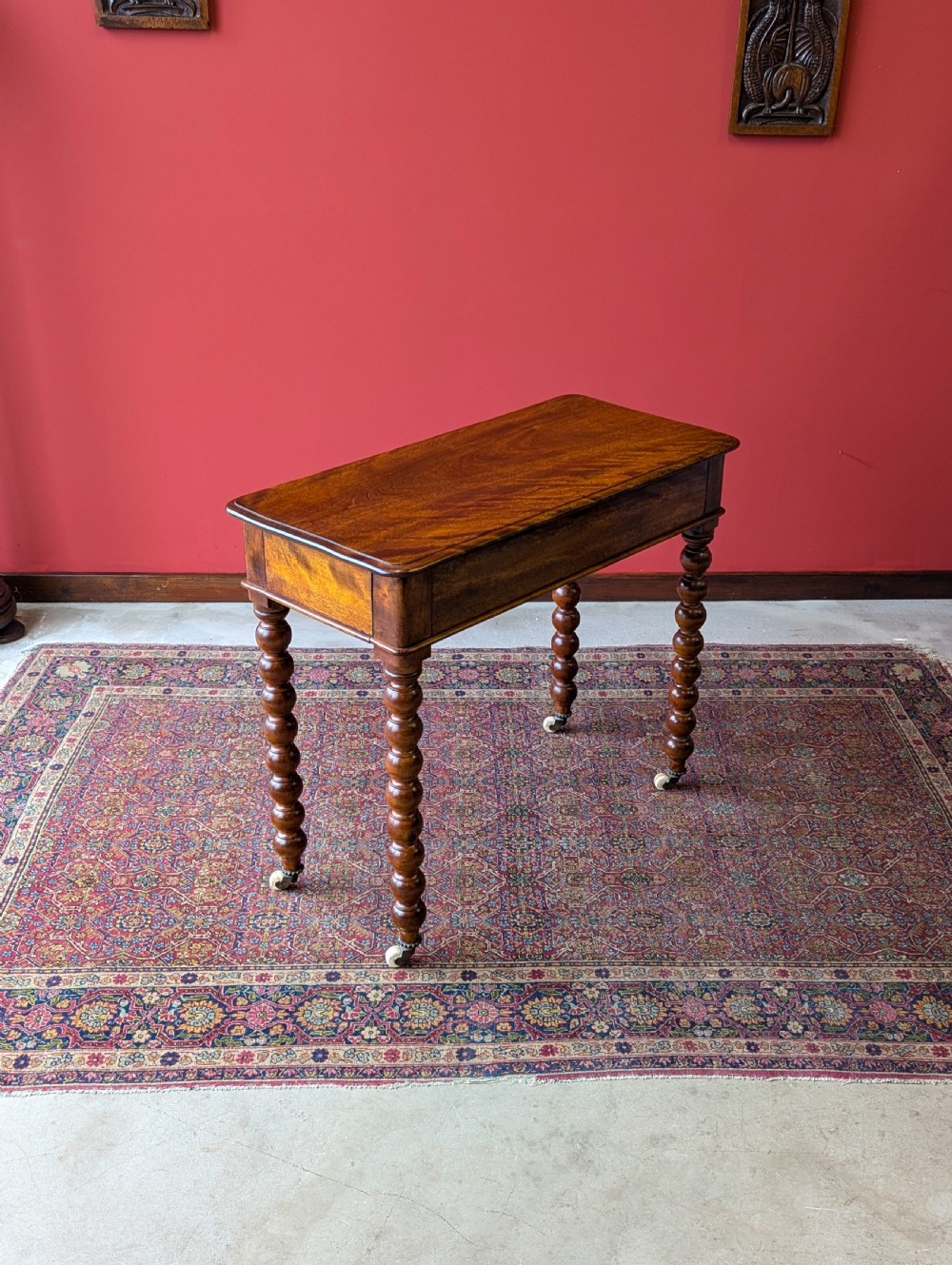 Antique 19th Century Beech Bobbin Side Table with Drawer View VI