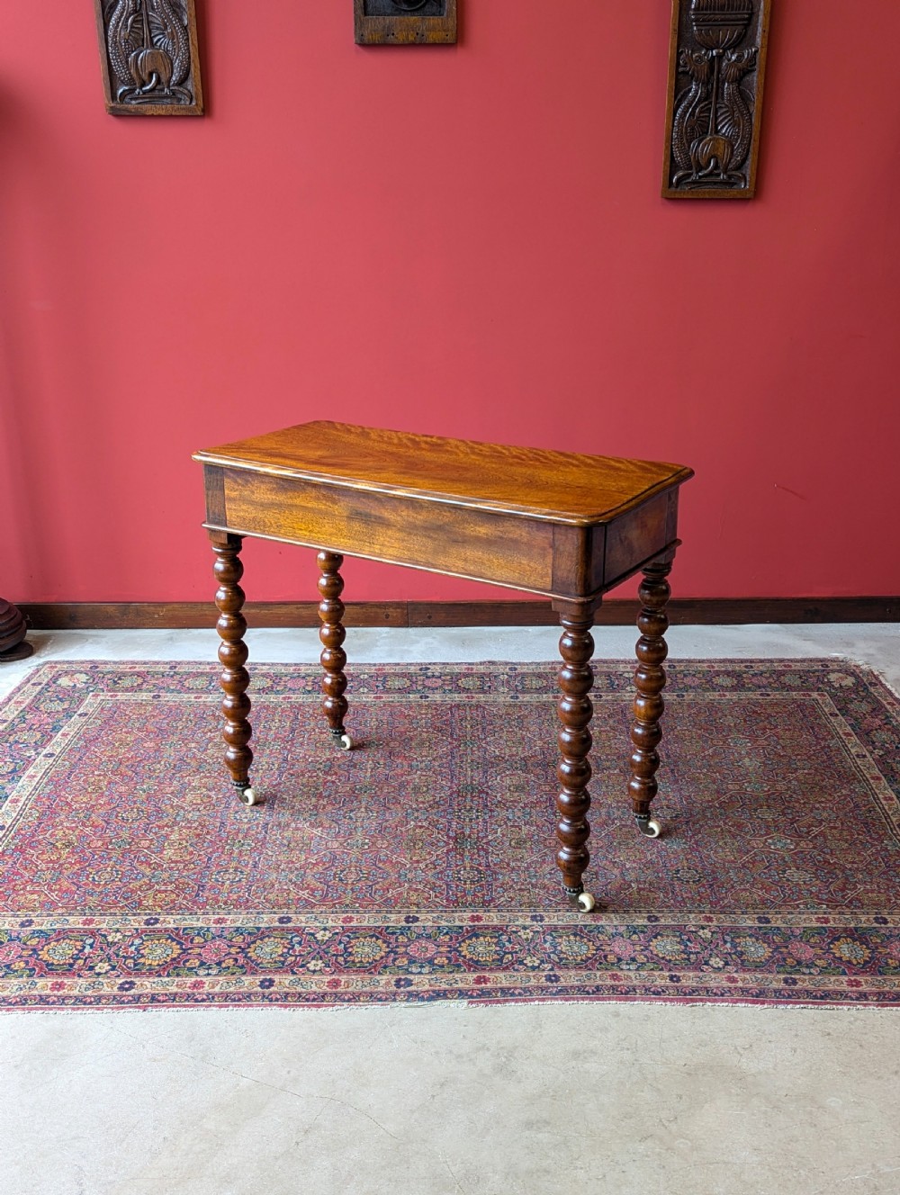 Antique 19th Century Beech Bobbin Side Table with Drawer View VIII