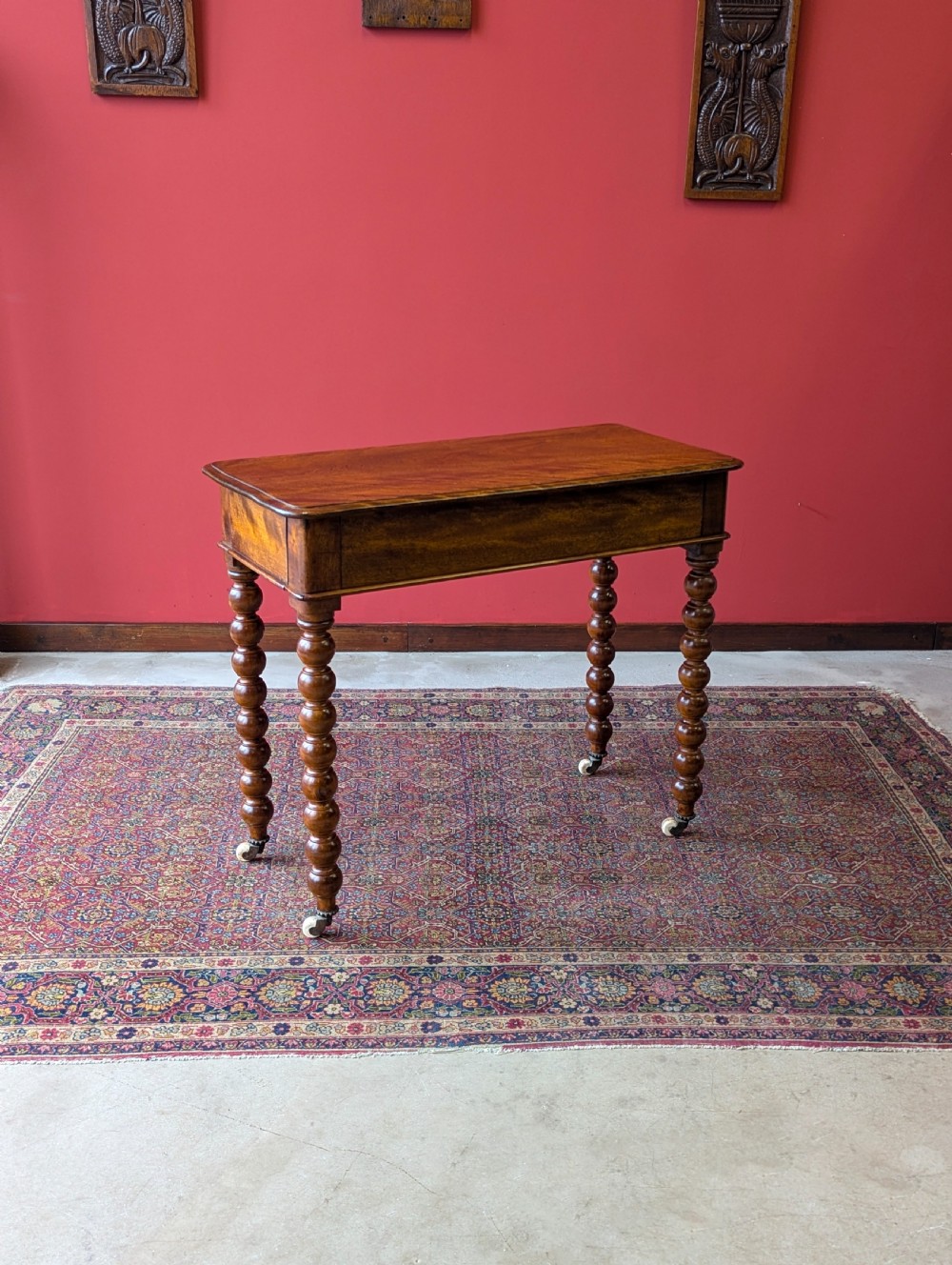 Antique 19th Century Beech Bobbin Side Table with Drawer View IX