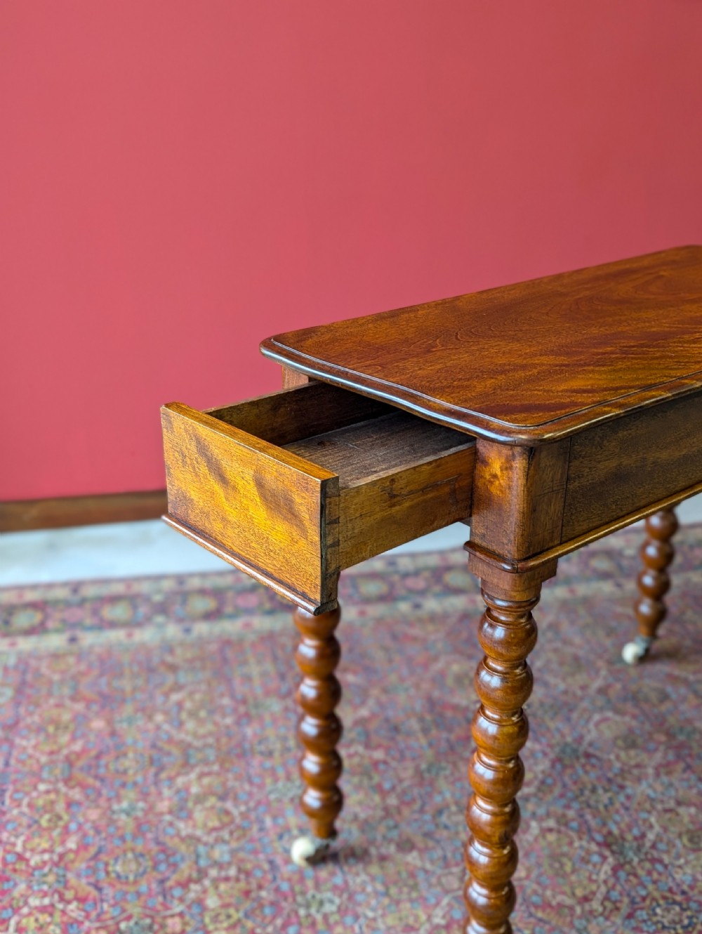 Antique 19th Century Beech Bobbin Side Table with Drawer View X