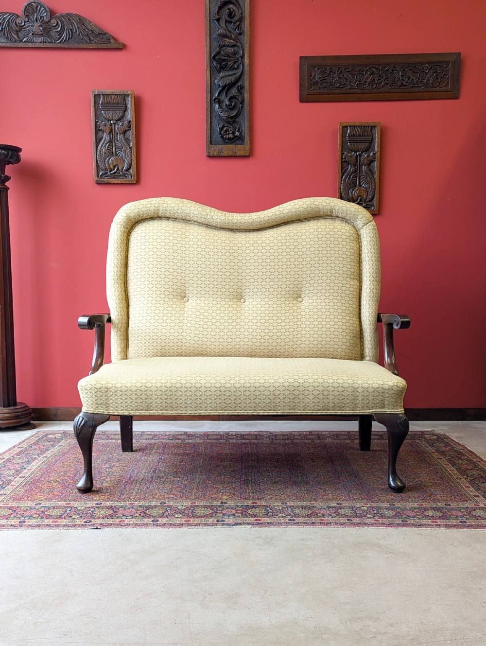 Antique Georgian Mahogany Upholstered Two Seater Settee View II
