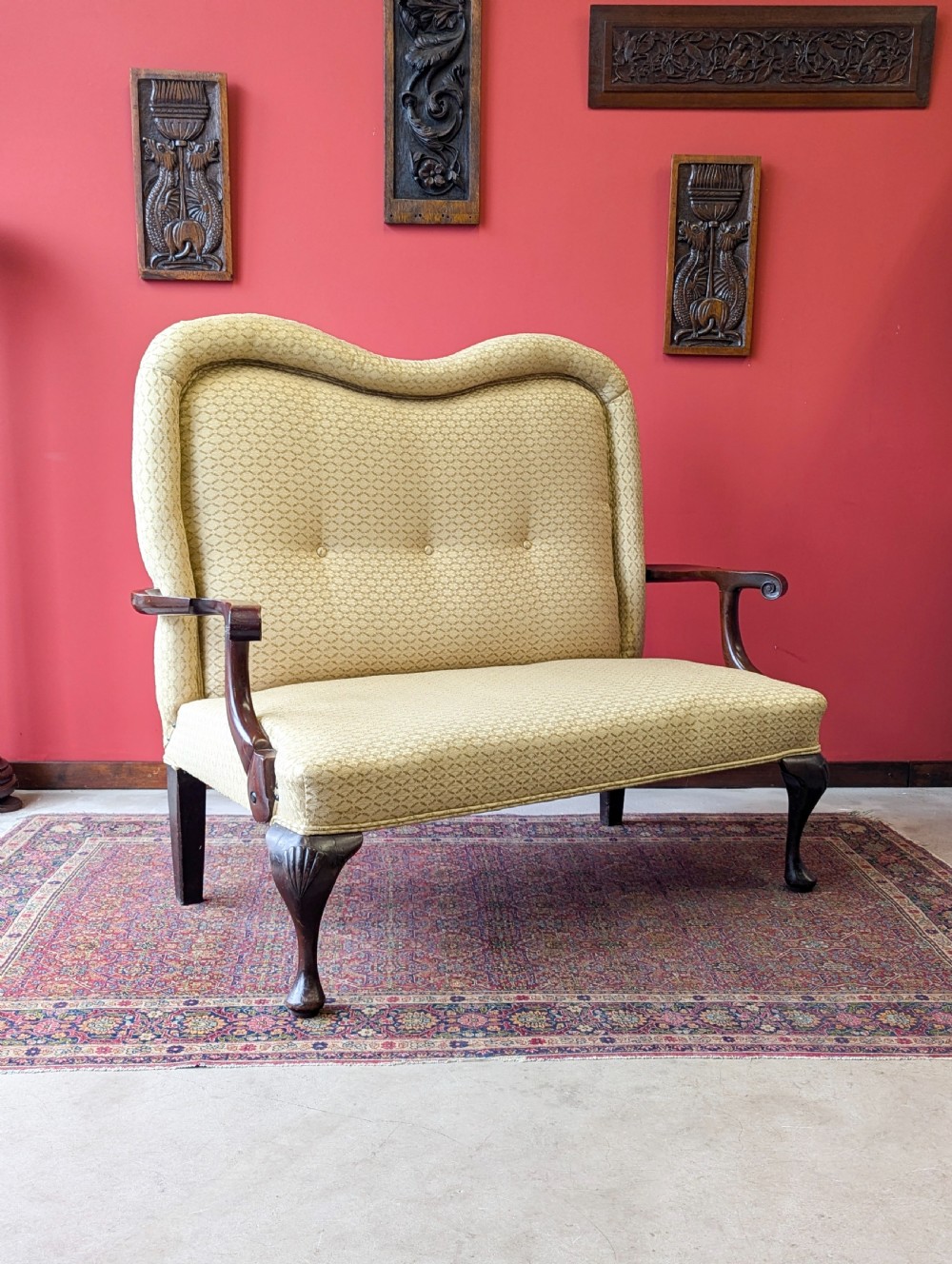 Antique Georgian Mahogany Upholstered Two Seater Settee View III