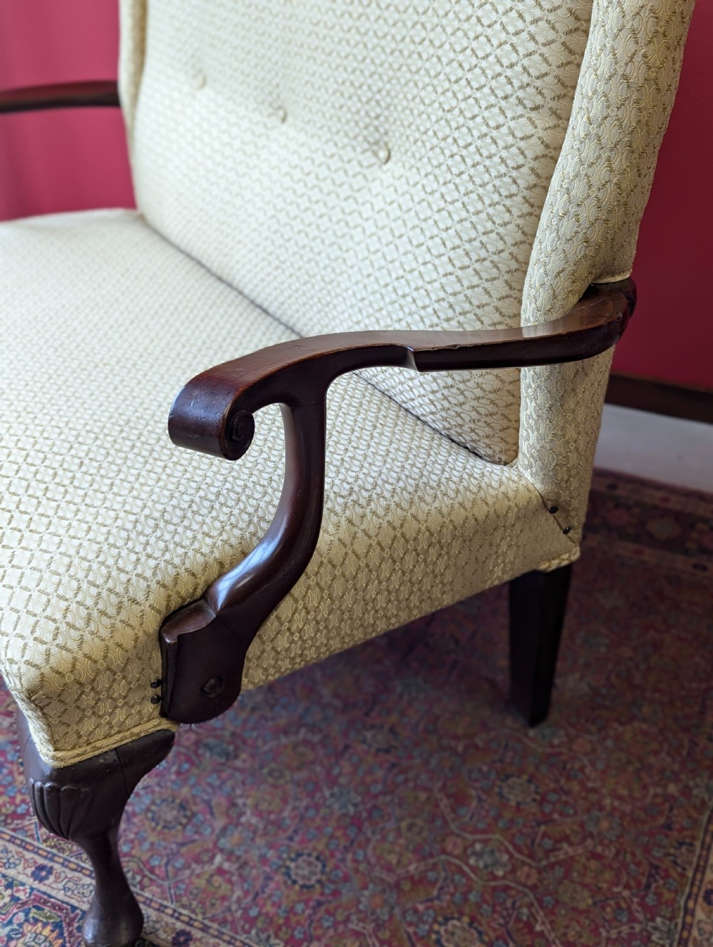 Antique Georgian Mahogany Upholstered Two Seater Settee View X
