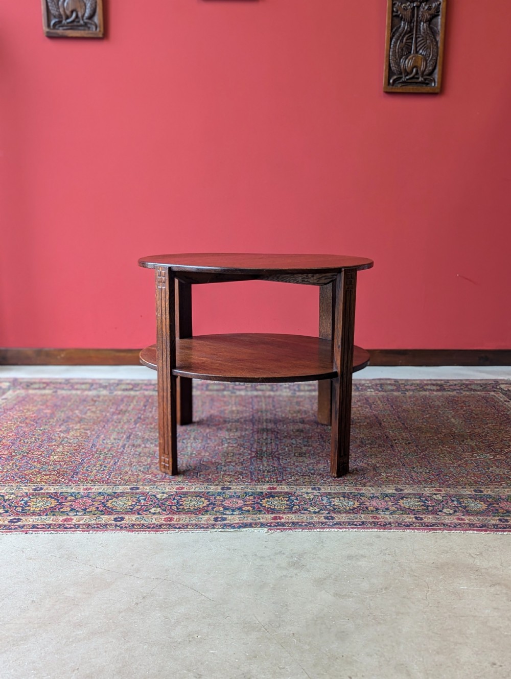 1930’s Art Deco Circular Two Tier Oak Coffee Table View II