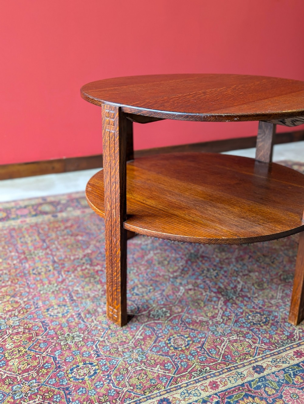 1930’s Art Deco Circular Two Tier Oak Coffee Table View III