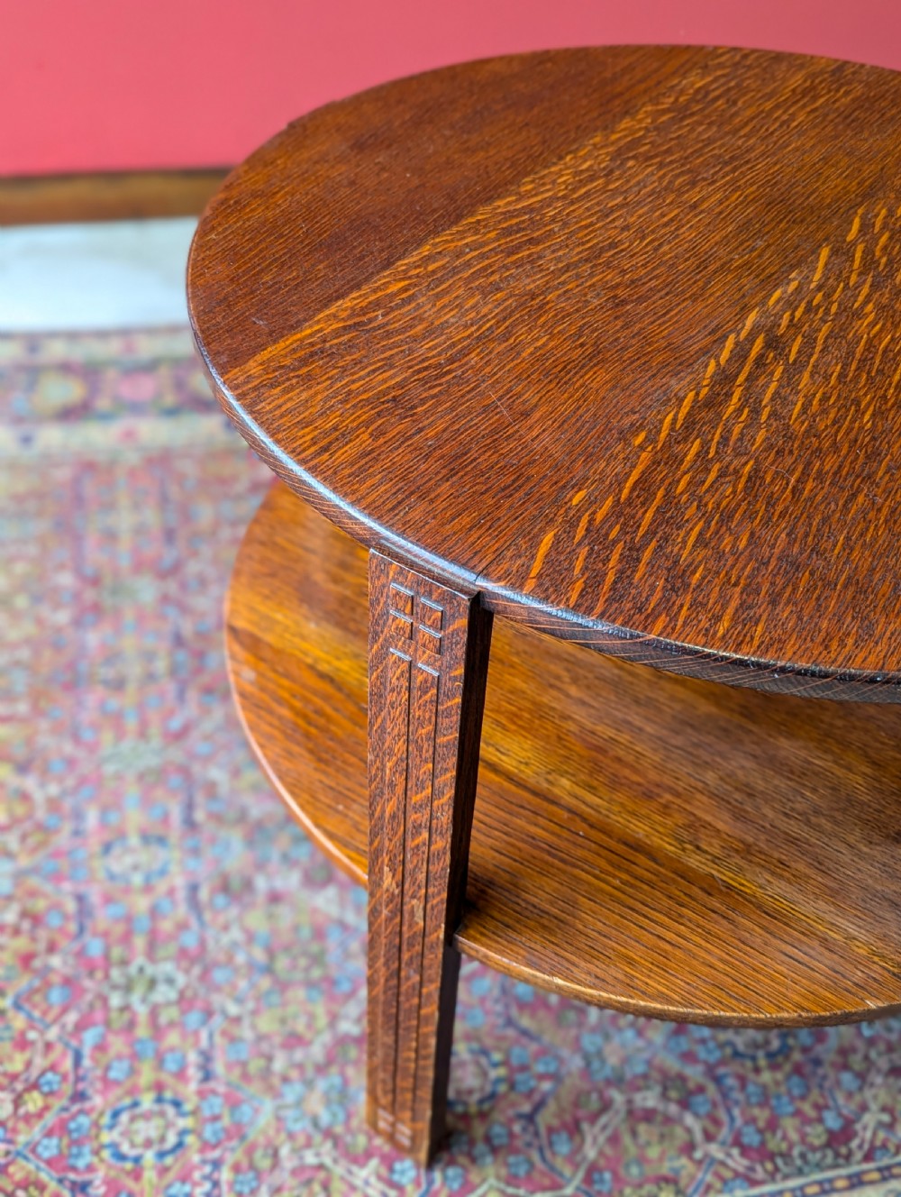1930’s Art Deco Circular Two Tier Oak Coffee Table View V