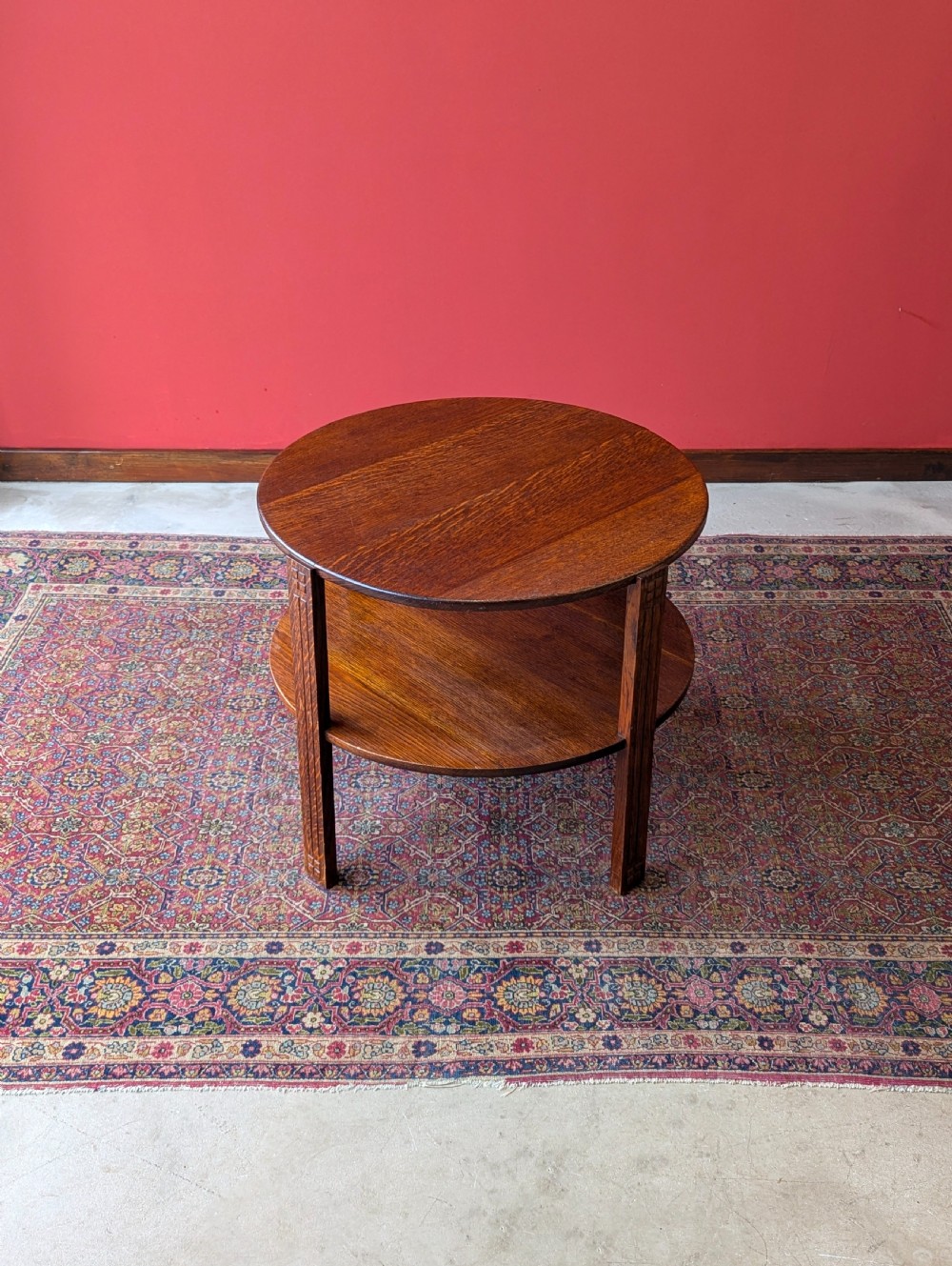 1930’s Art Deco Circular Two Tier Oak Coffee Table View VI