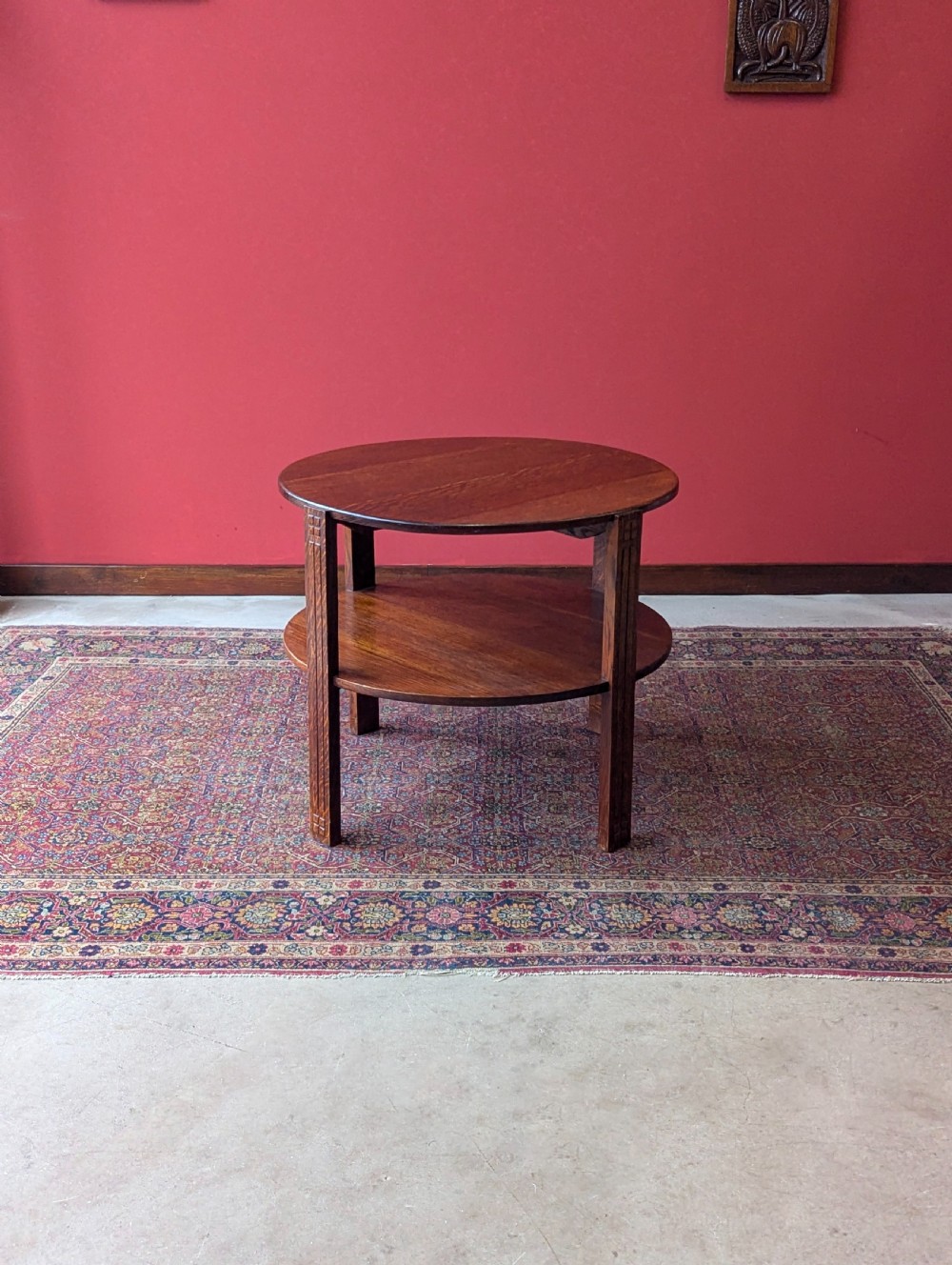 1930’s Art Deco Circular Two Tier Oak Coffee Table View VIII