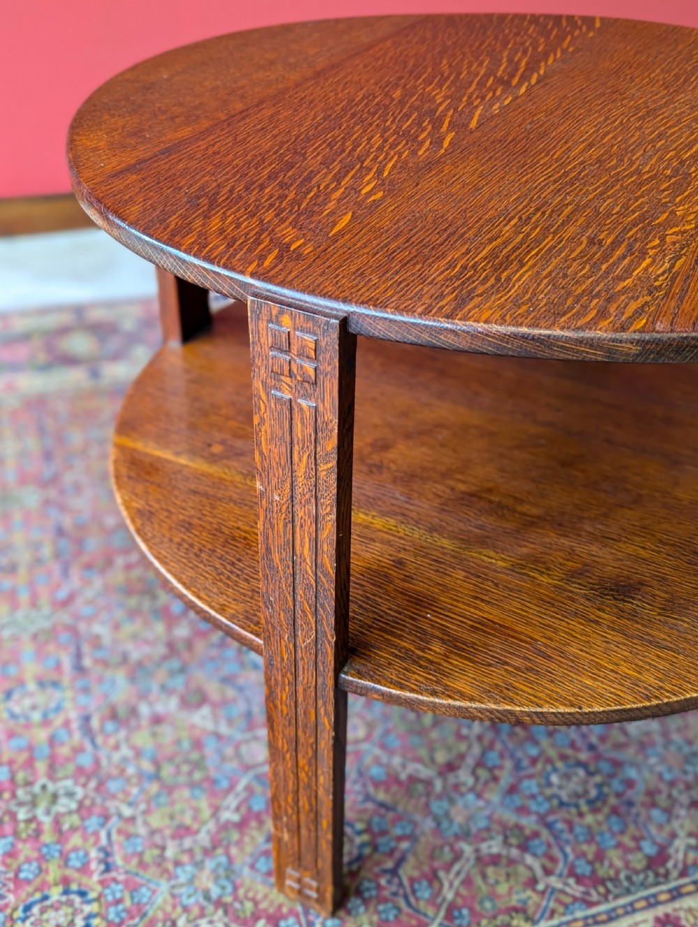 1930’s Art Deco Circular Two Tier Oak Coffee Table View X
