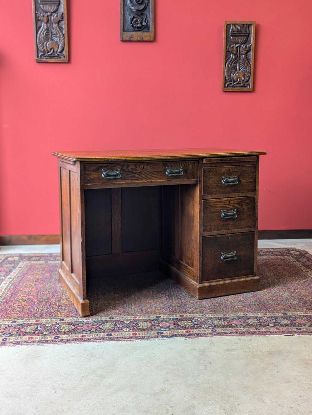 Antique Arts & Crafts Oak Writing Desk Circa 1910 View V