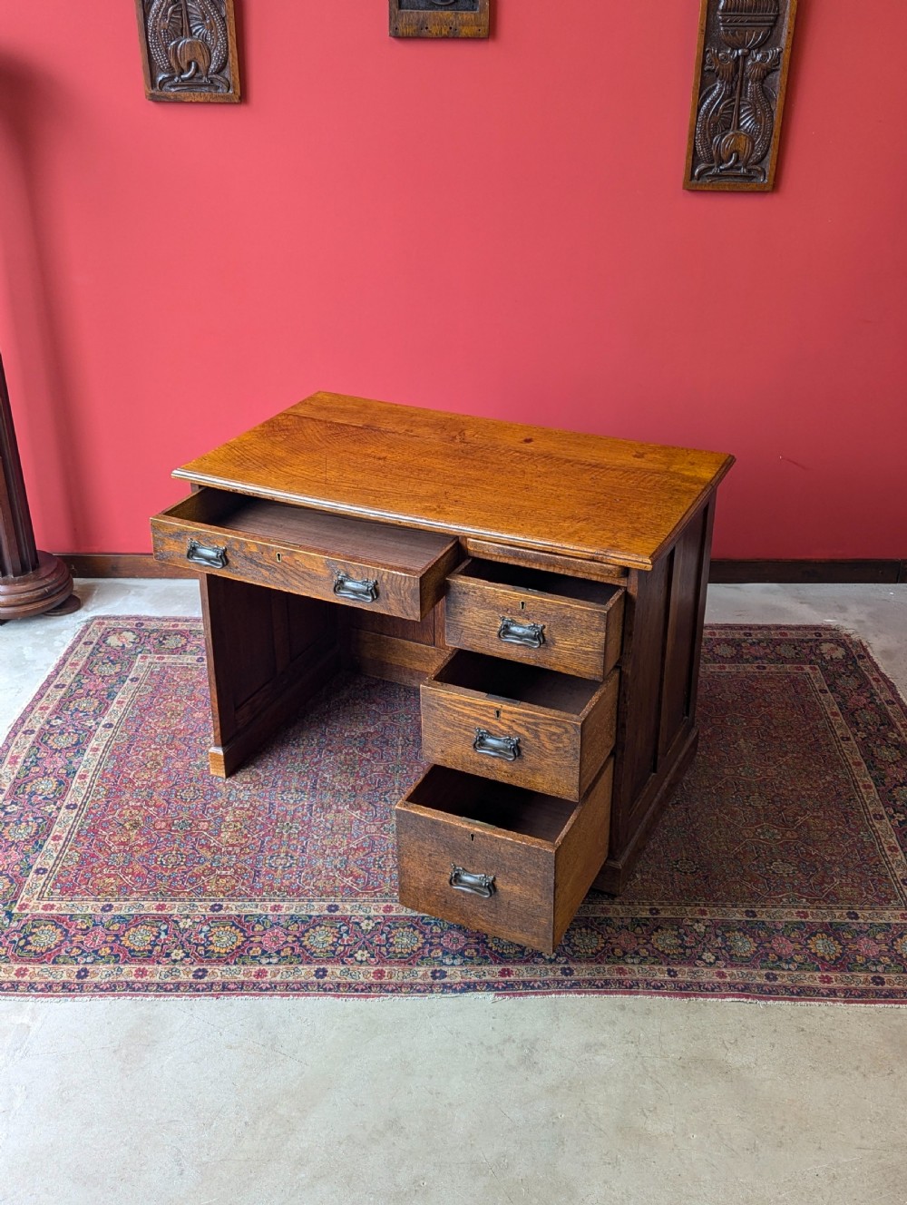 Antique Arts & Crafts Oak Writing Desk Circa 1910 View VIII