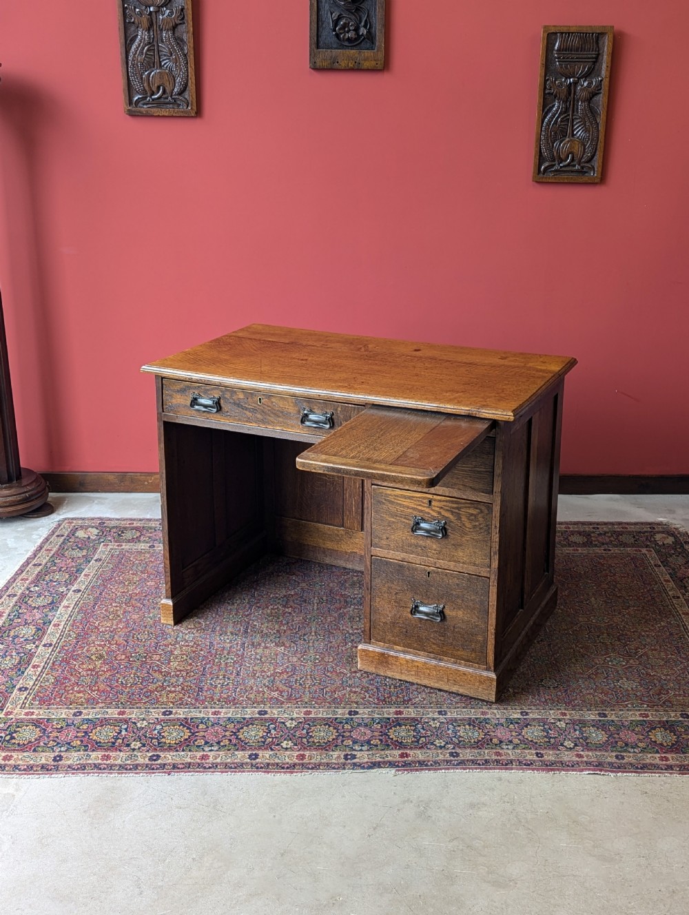 Antique Arts & Crafts Oak Writing Desk Circa 1910 View IX