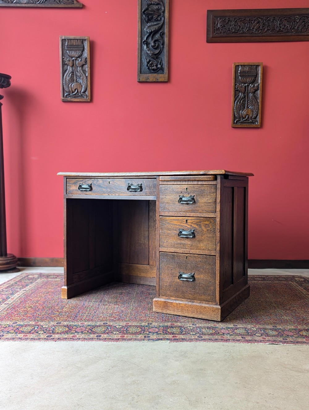 Antique Arts & Crafts Oak Writing Desk Circa 1910 View X