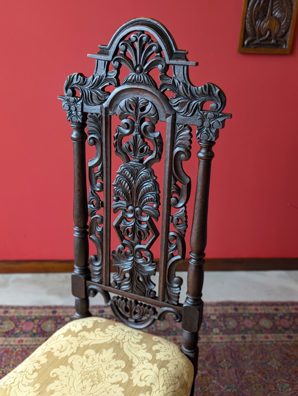 Pair of Antique Late 19th Century Oak William & Mary Style High Back Side Chairs View IV