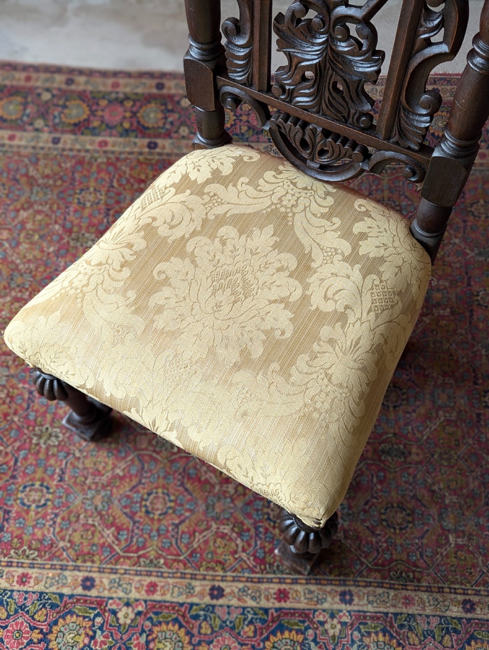 Pair of Antique Late 19th Century Oak William & Mary Style High Back Side Chairs View V