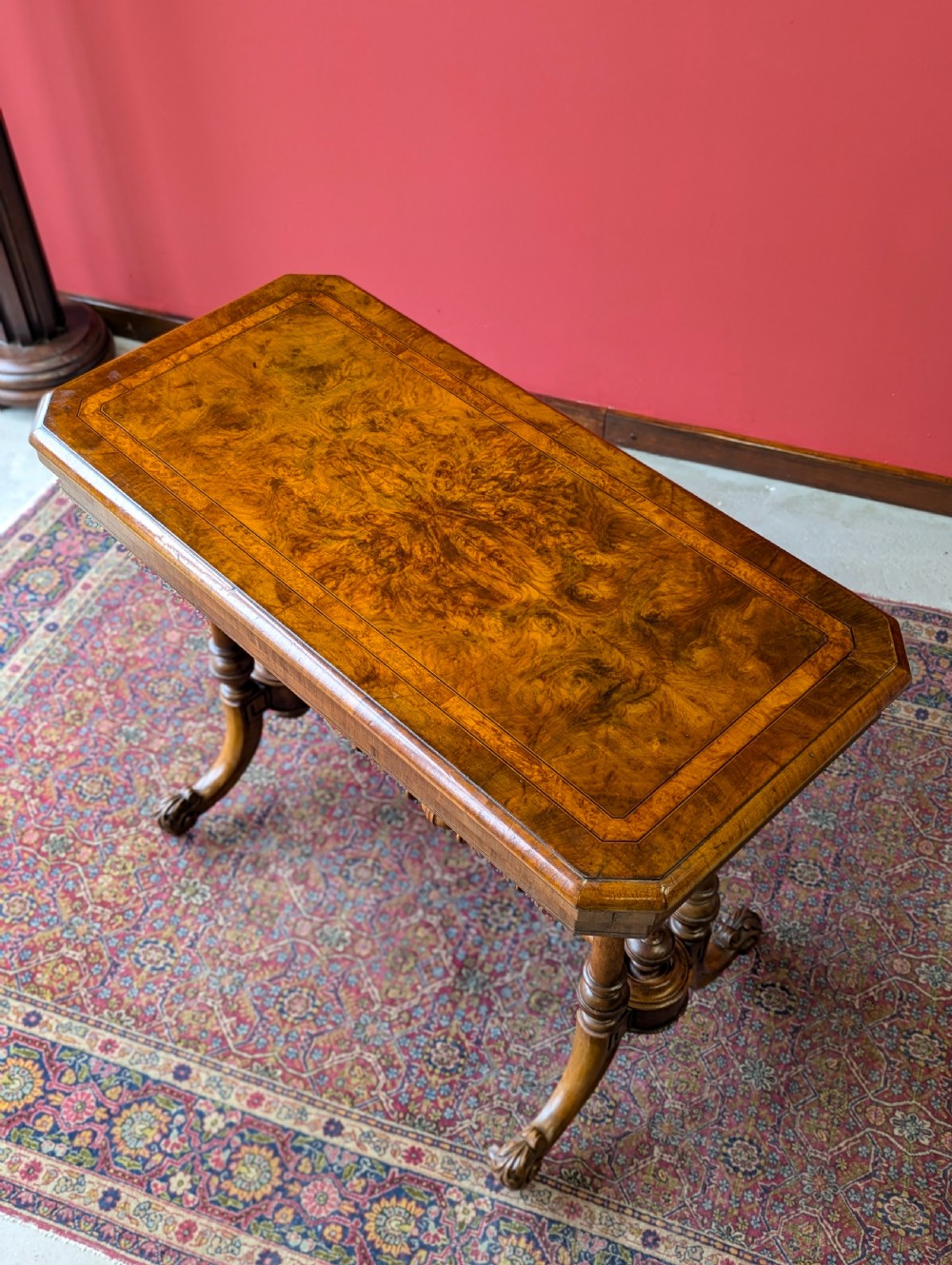 Antique Victorian Burr Walnut Fold Over Card Table View II