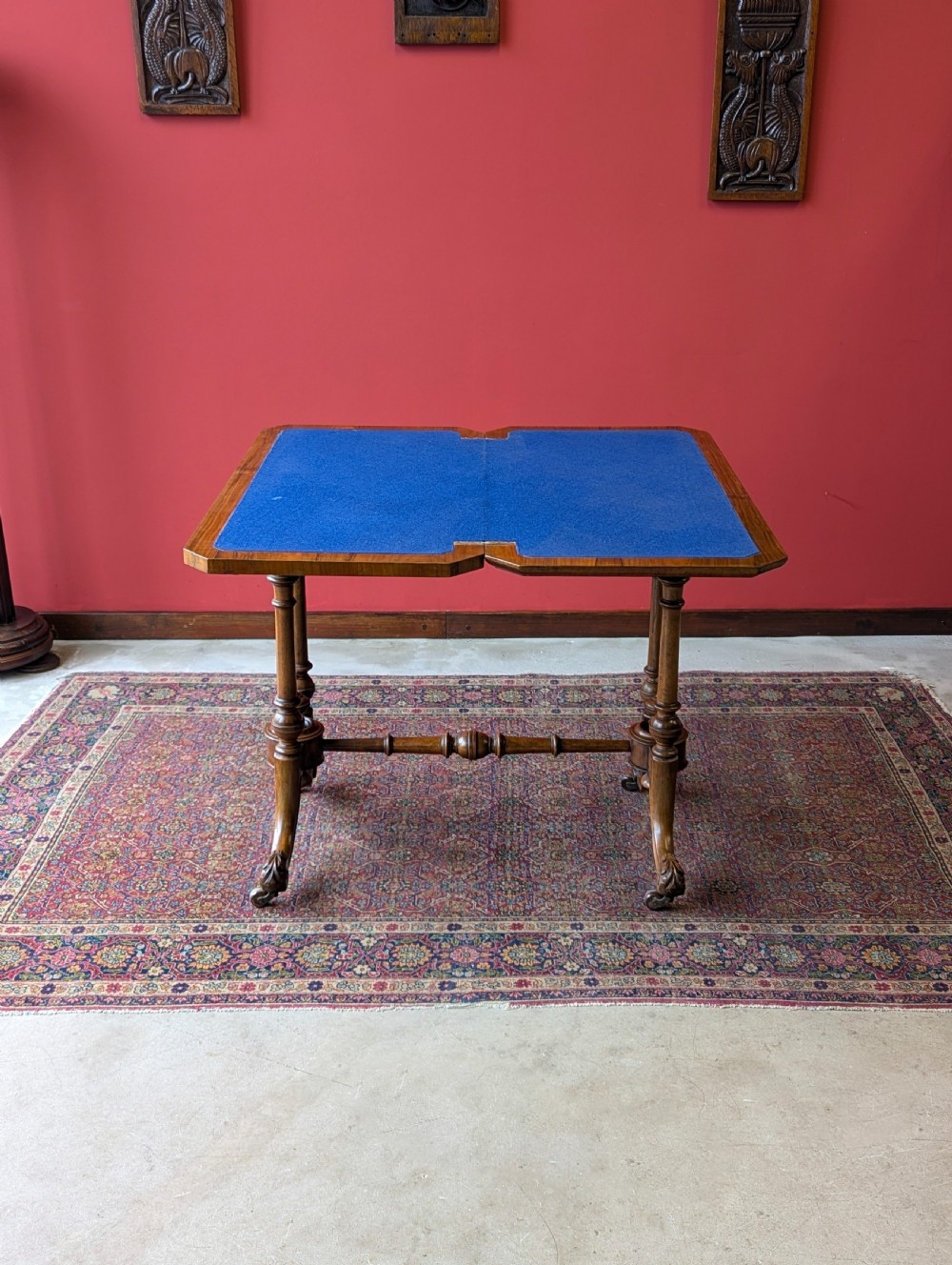 Antique Victorian Burr Walnut Fold Over Card Table View III
