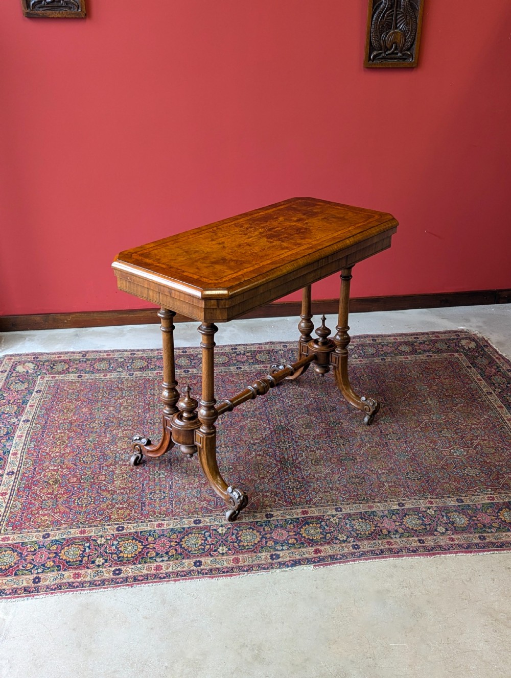 Antique Victorian Burr Walnut Fold Over Card Table View IV