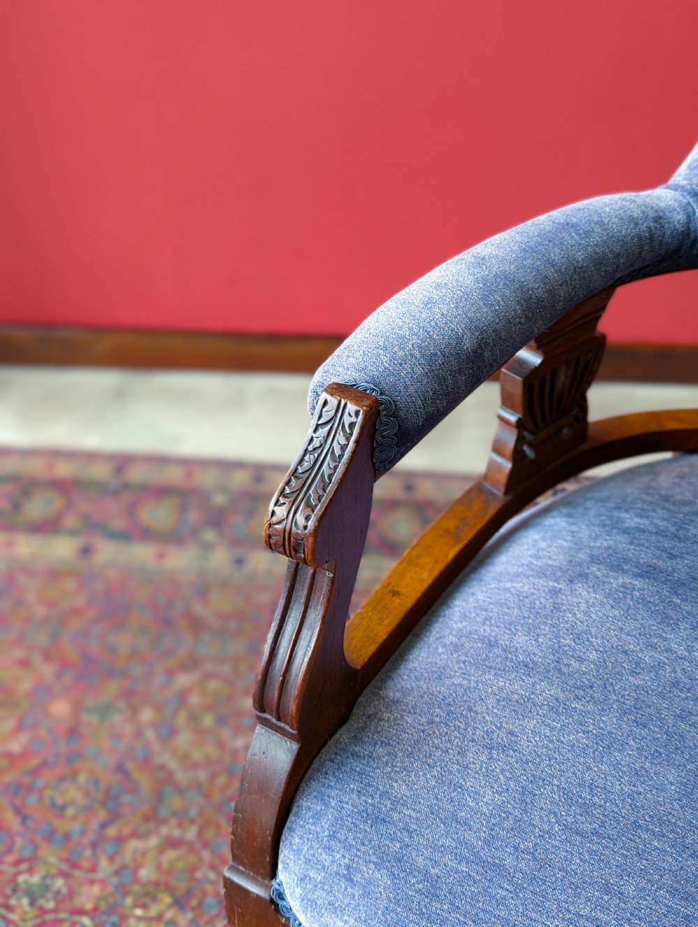 Antique Victorian Mahogany Blue Tub Chair View III