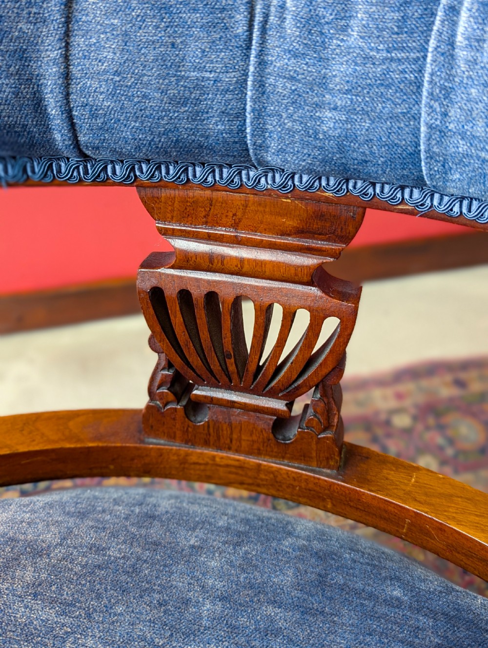 Antique Victorian Mahogany Blue Tub Chair View VI