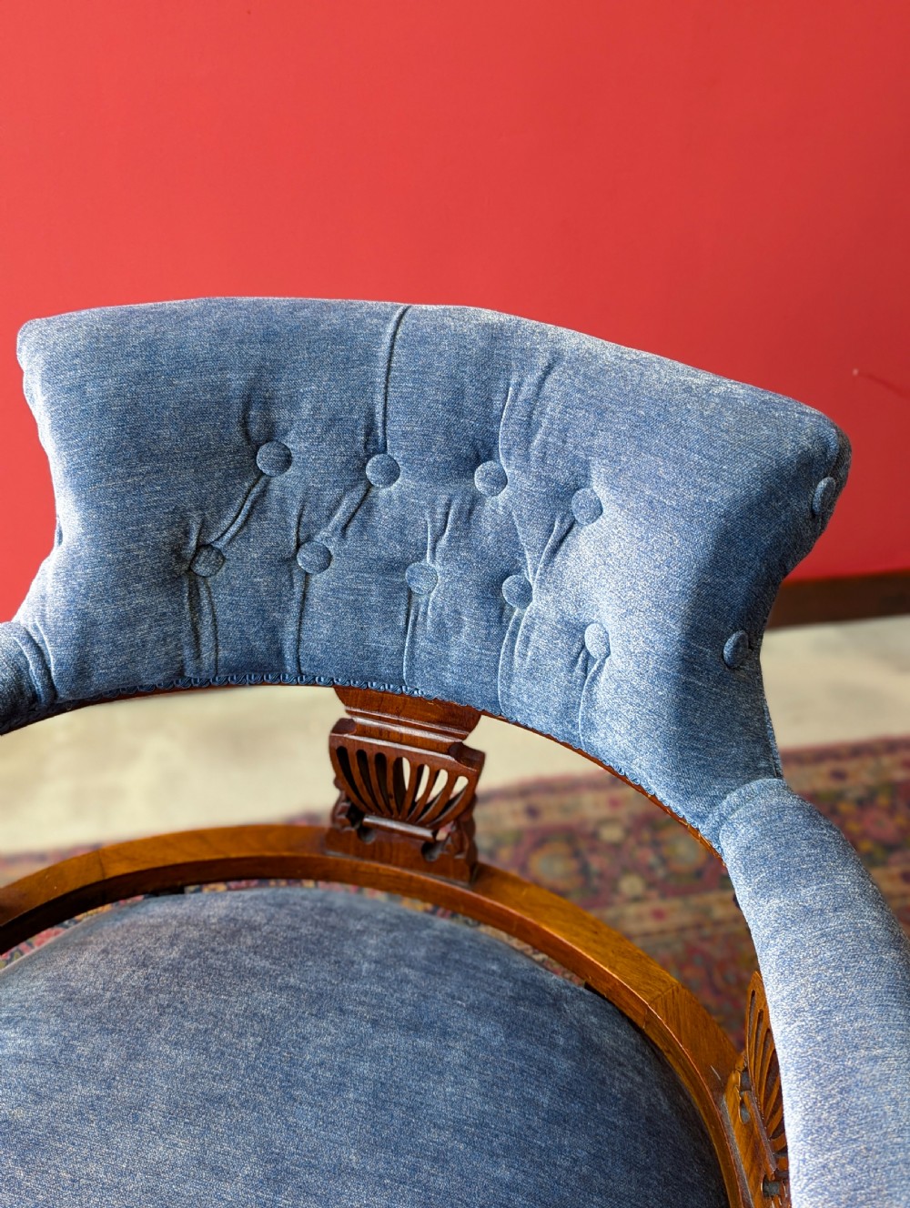 Antique Victorian Mahogany Blue Tub Chair View VII
