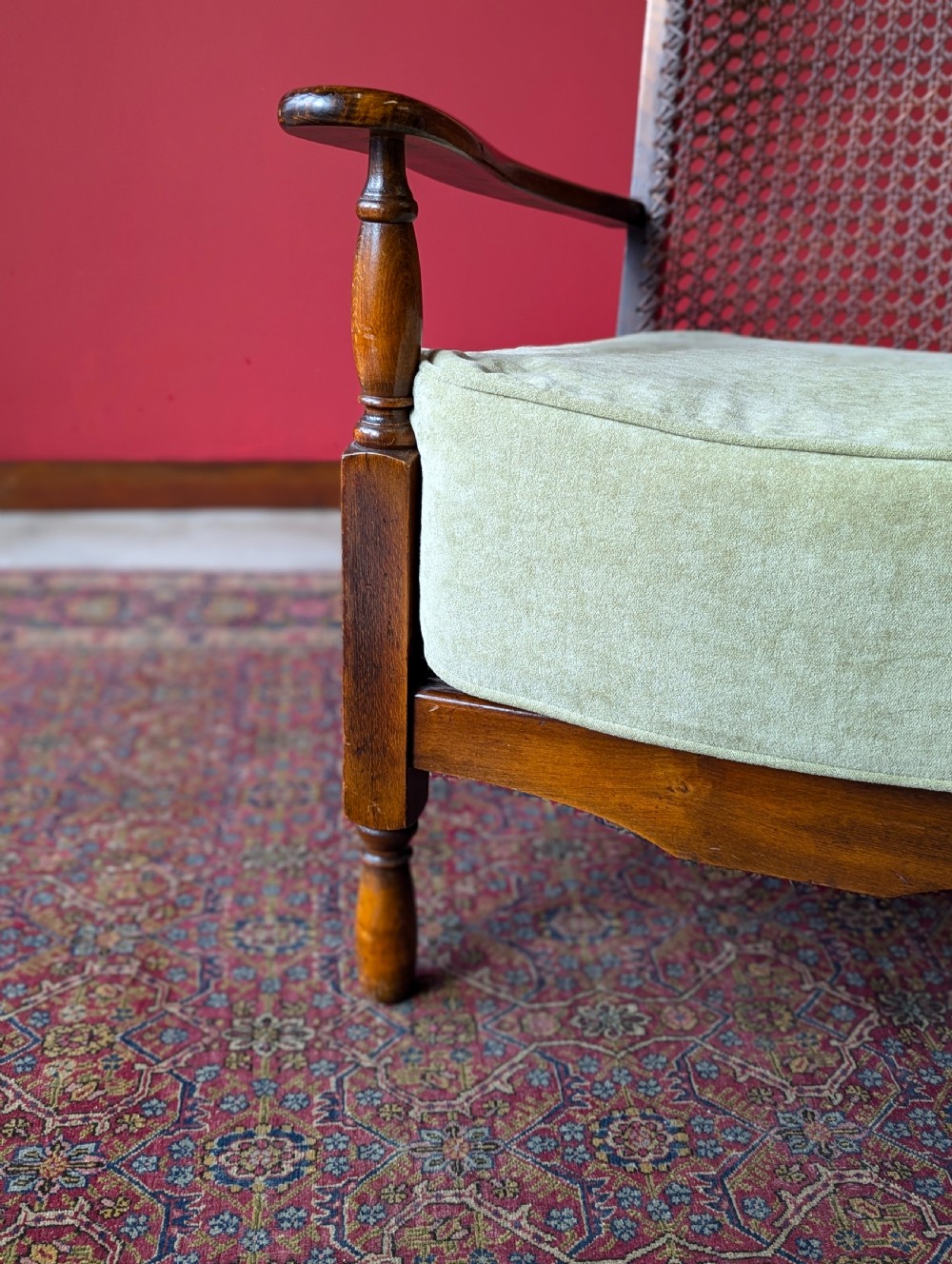 Antique 1920’s Art Deco Walnut Cane Back Easy Chair / Cocktail Chair View IV