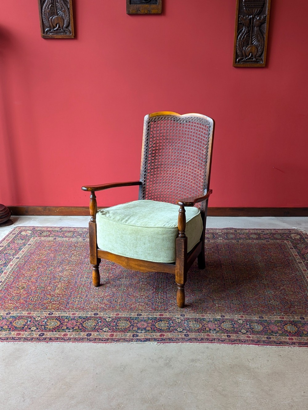 Antique 1920’s Art Deco Walnut Cane Back Easy Chair / Cocktail Chair View VII