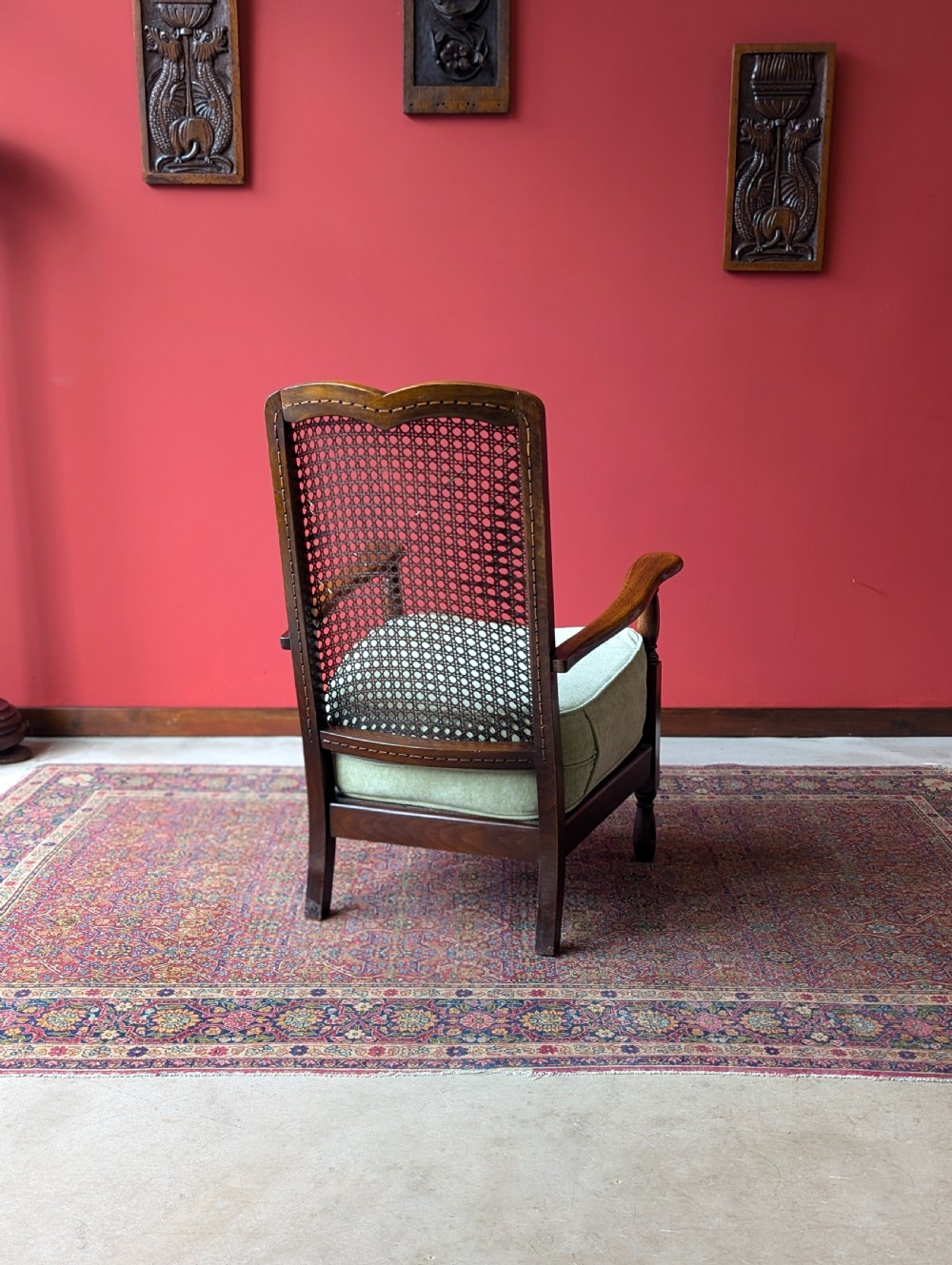 Antique 1920’s Art Deco Walnut Cane Back Easy Chair / Cocktail Chair View X