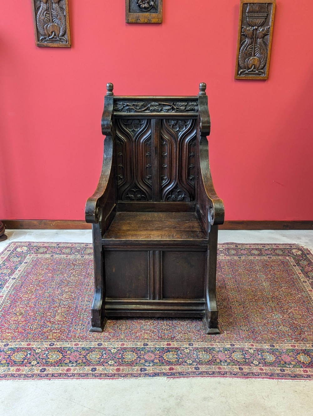 Antique Victorian Oak Throne Hall Chair View II