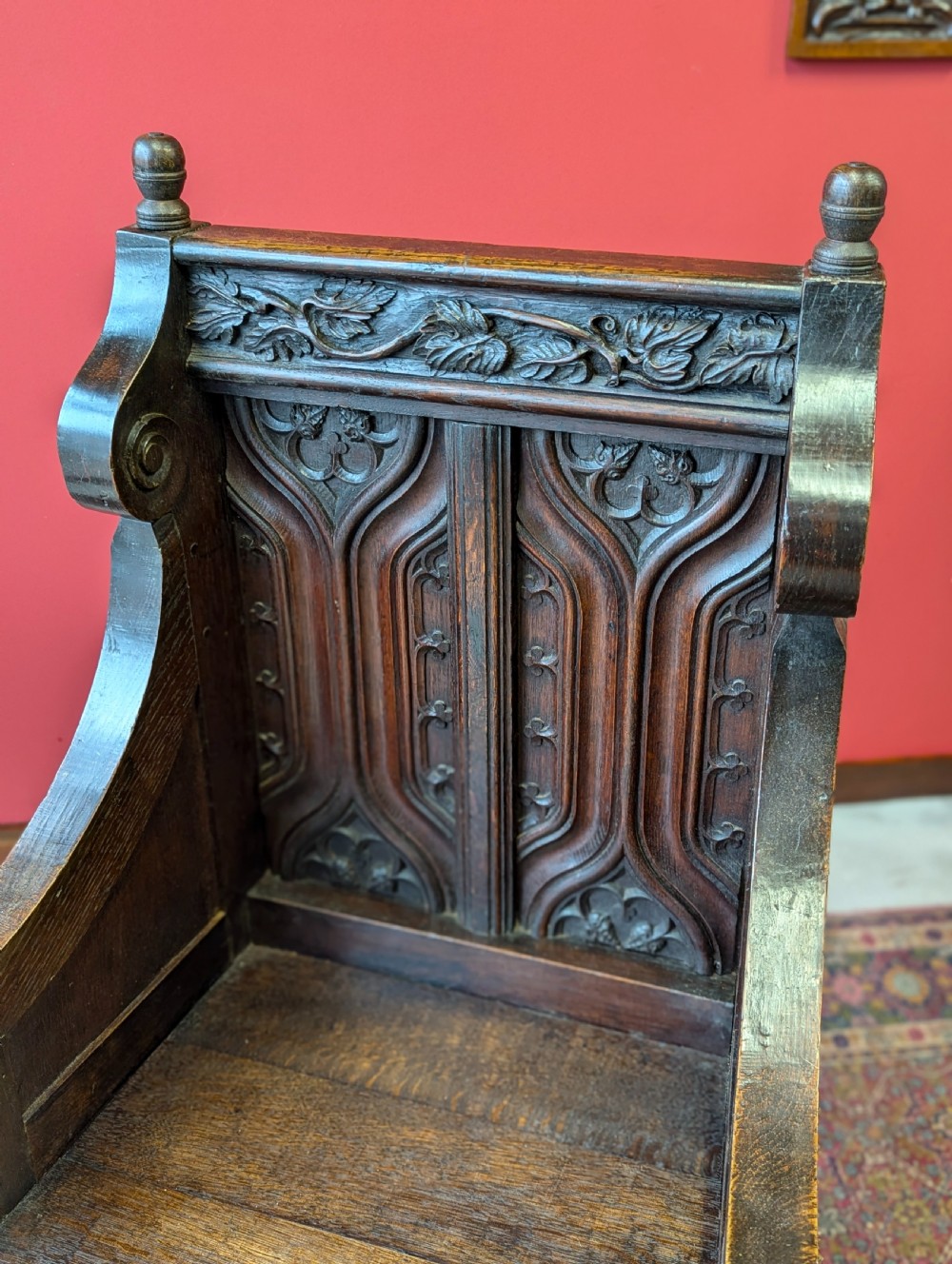 Antique Victorian Oak Throne Hall Chair View V