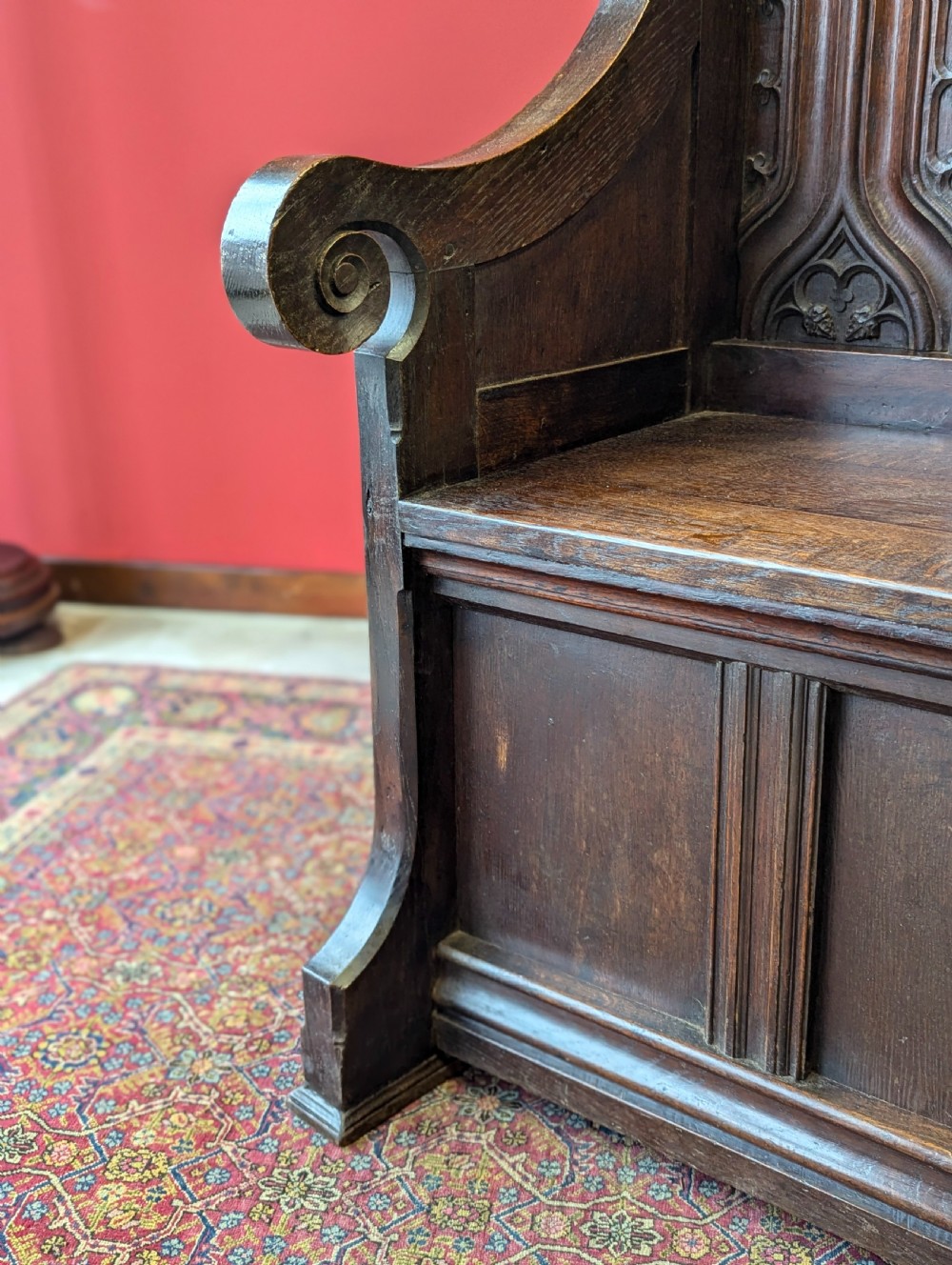 Antique Victorian Oak Throne Hall Chair View VI