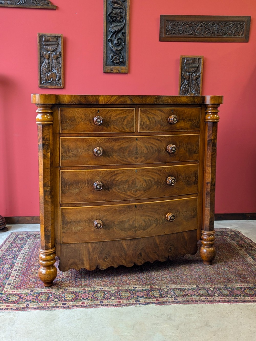 Antique Victorian Flame Mahogany Scotch Chest of Drawers View IV